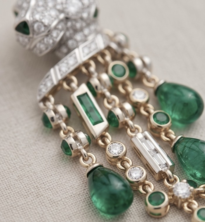 Cheetah 5.9 carat Emerald Moissanite .925 Sterling Silver .925 Sterling Silver handcrafted Statement earrings - Cheetah emerald jewelry close-up with moissanite and sterling silver.