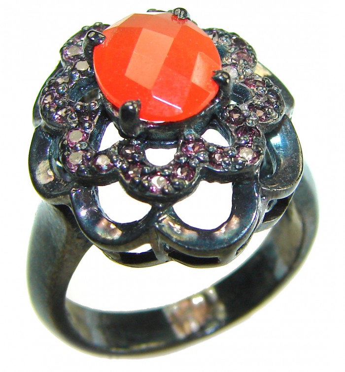 Orange Power natural 4.8 carat Carnelian black rhodium over .925 Sterling Silver handmade ring s. 8 - photo 3