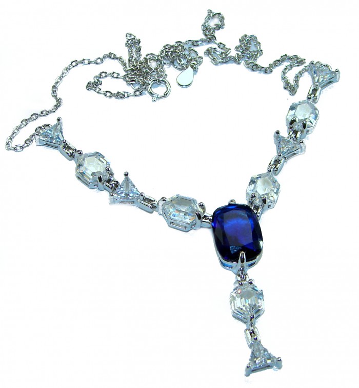 Blue Royalty 14.2 carat Sapphire .925 Sterling Silver .925 Sterling Silver Statement Necklace - Blue Royalty Sapphire Necklace, top view with gemstone details