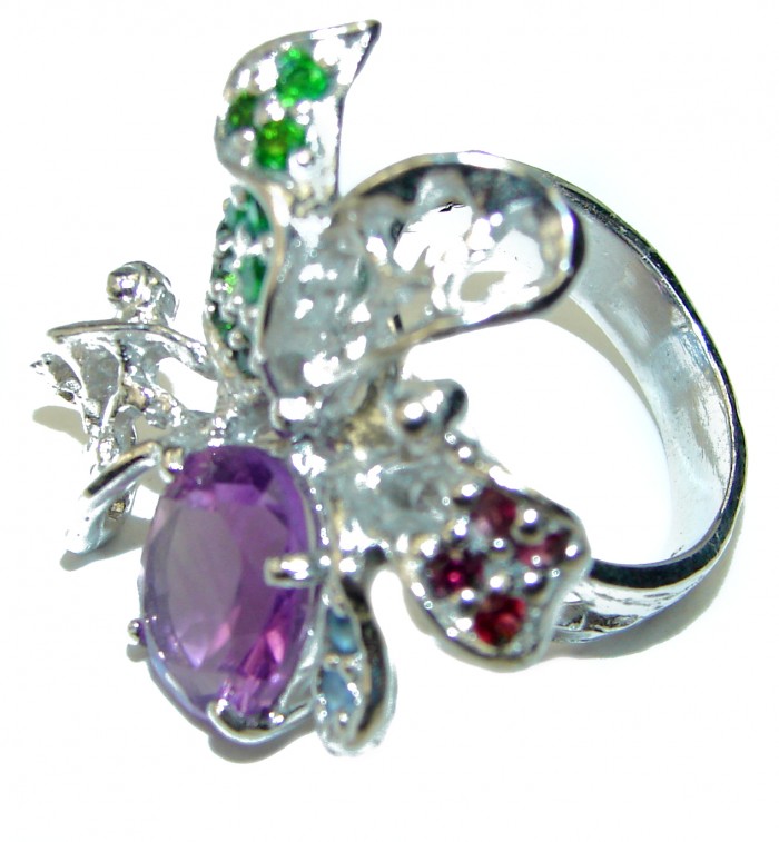 Spectacular Amethyst .925 Sterling Silver Handcrafted Large Ring size 6 3/4 - photo 2