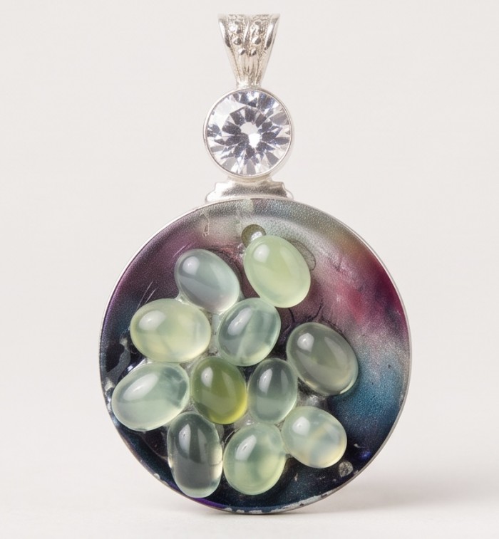 Large 3 1/2 inches long Rainbow Abalone Prehnite Silver Tone handcrafted Pendant - photo 4