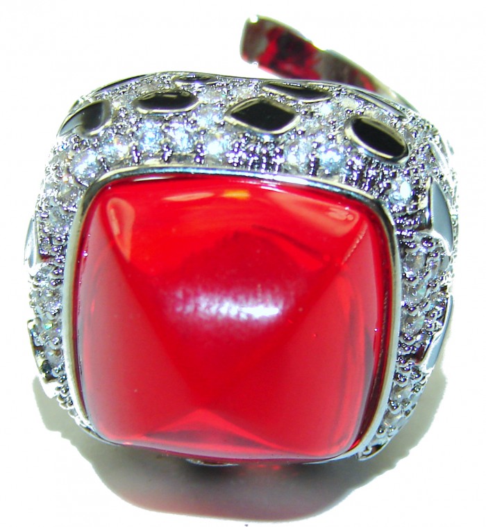 Red Passion incredible Topaz .925 Sterling Silver handmade Large Ring s. 6 - photo 1