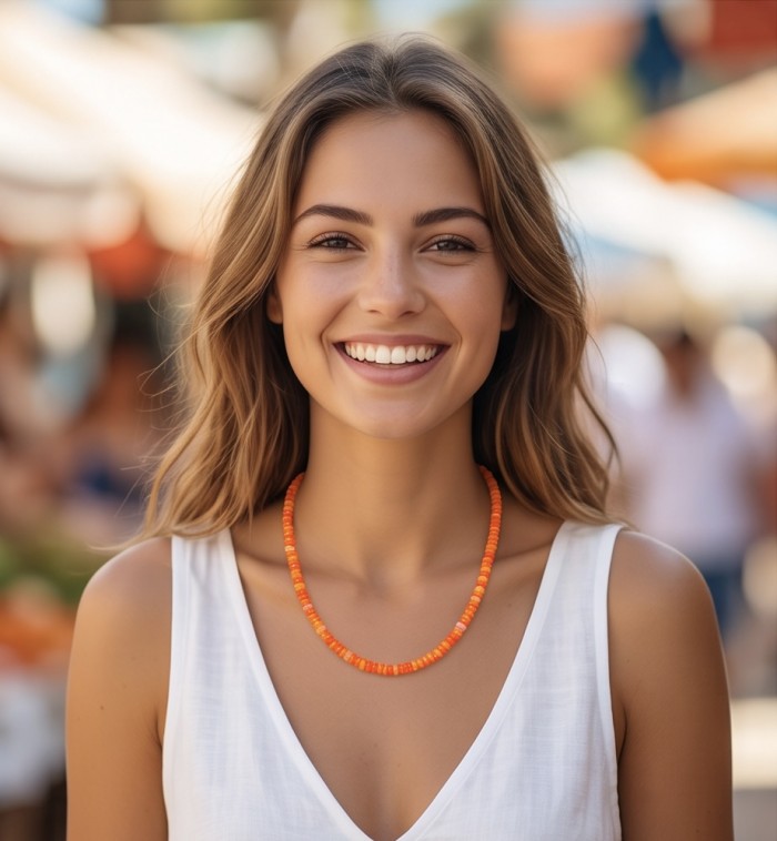 Mystery 11.2 carat Australian Orange Opal .925 Sterling Silver .925 Sterling Silver Statement Necklace - Woman wearing Mystery 11.2 carat Australian Orange Opal necklace