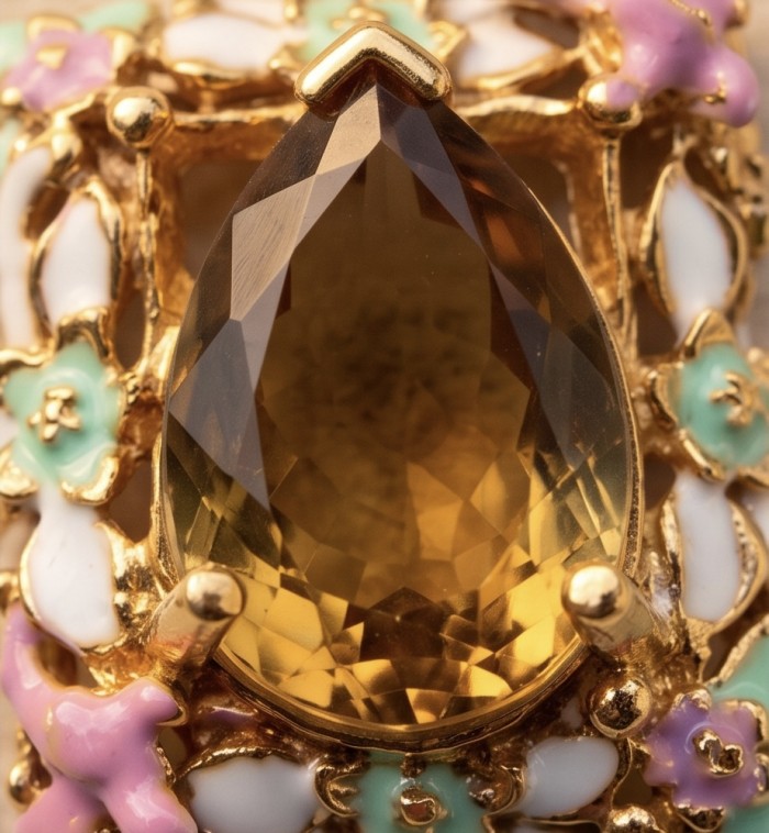 Paradise 15.4 carat Lemon Quartz Enamel 18K Gold over .925 Sterling Silver handcrafted pendant - Stone close-up of Paradise 15.4ct Lemon Quartz in enamel gold setting.