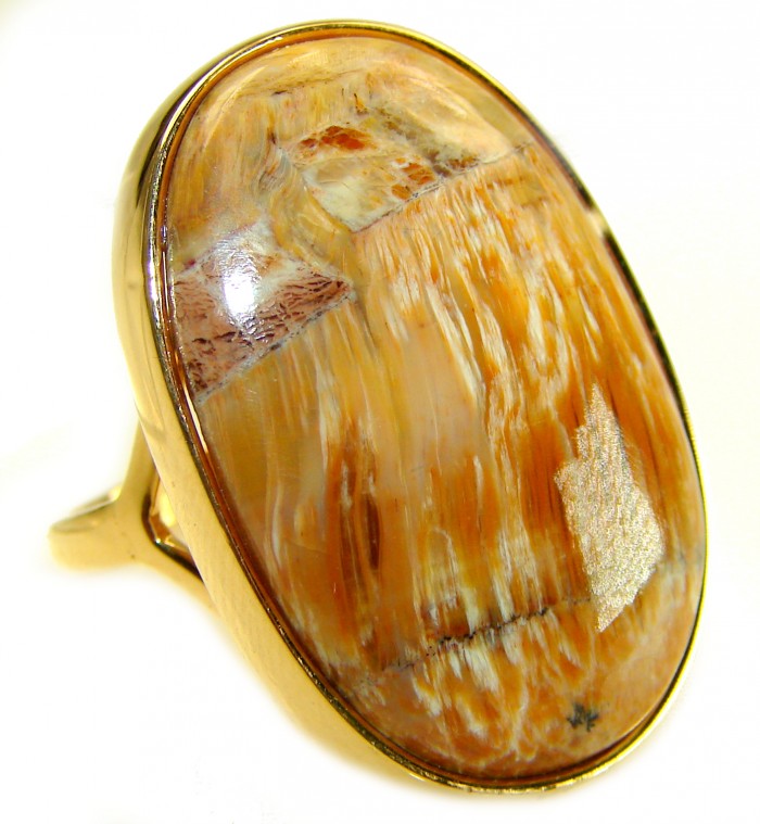 Large Silky Golden Pietersite 14K Gold over .925 Sterling Silver handmade Ring size 9 3/4 - Large Silky Golden Pietersite ring, stone close-up, 14K Gold over Silver