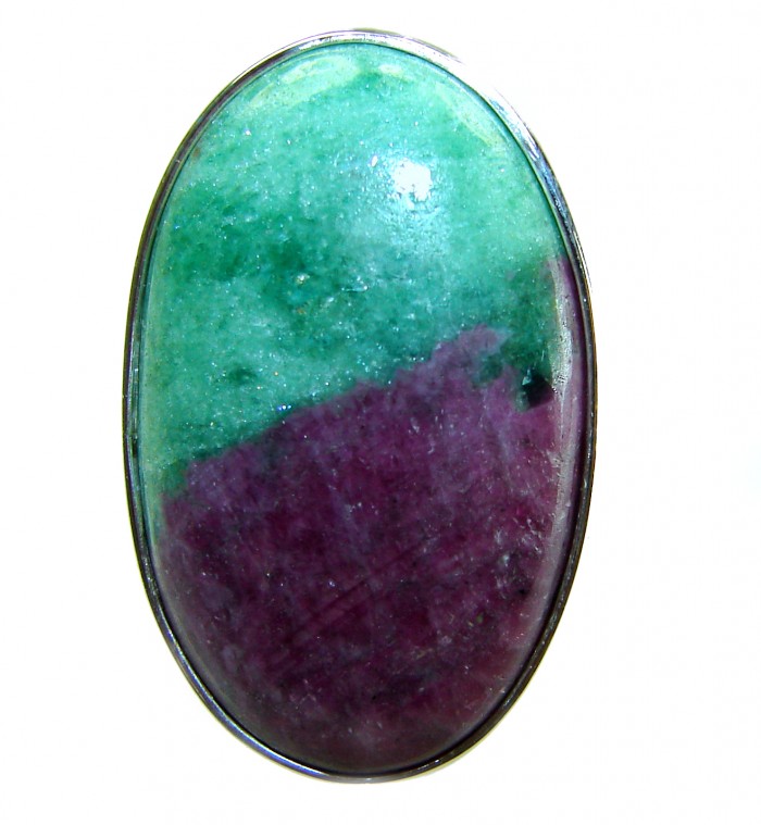 Authentic Ruby in Zoisite .925 Sterling Silver handmade Cocktail Ring s. 8 adjustable - Close-up of Ruby in Zoisite gemstone in .925 Sterling Silver setting.