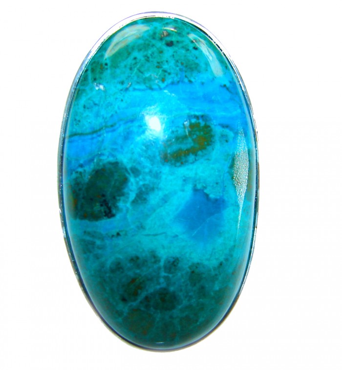 HUGE - Bohemian Style - Stone Of Harmony Parrots Wing Chrysocolla .925 Sterling Silver ring s. 7 adjustable - Close-up of Parrots Wing Chryso, Bohemian Style Stone of Harmony.