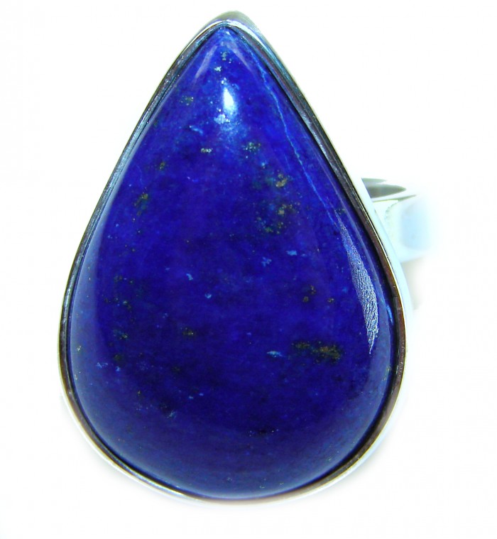 Natural 19.5 carat Lapis Lazuli .925 Sterling Silver handcrafted ring size 8 adjustable - Close-up of 19.5 carat Lapis Lazuli set in .925 Sterling Silver ring