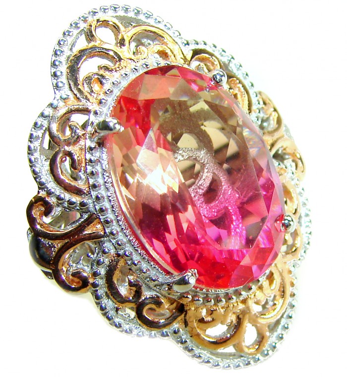 Magnificent 11.2 carat oval cut Pink Tourmaline 2 tones .925 Silver handcrafted Cocktail Ring s. 6 3/4 - photo 3