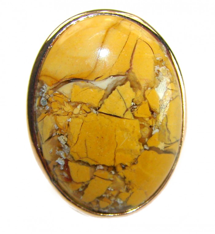 Flawless Australian Bracciated Mookaite 14K Gold over .925 Sterling Silver Ring size 8 adjustable - Close-up of Australian Bracciated Mookaite stone set in 14K gold.