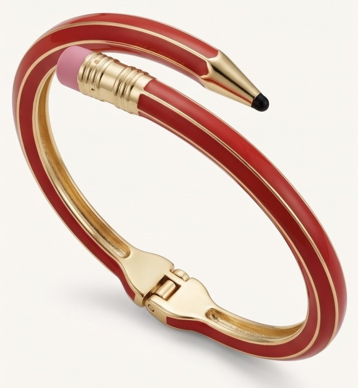 Pencil Enamel Hinge Bangle in Red Color Fashion Bracelet - photo 4