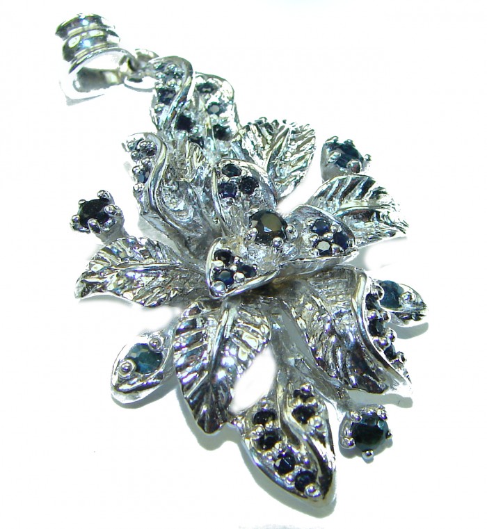 Floral design authentic Sapphire .925 Silver handcrafted Statement pendant - photo 1