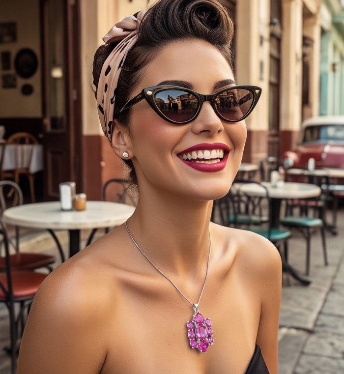 Isabella 11.3 carat Hot Pink Topaz .925 Sterling Silver Perfectly handcrafted Statement pendant - Necklace with hot pink topaz pendant worn outdoors