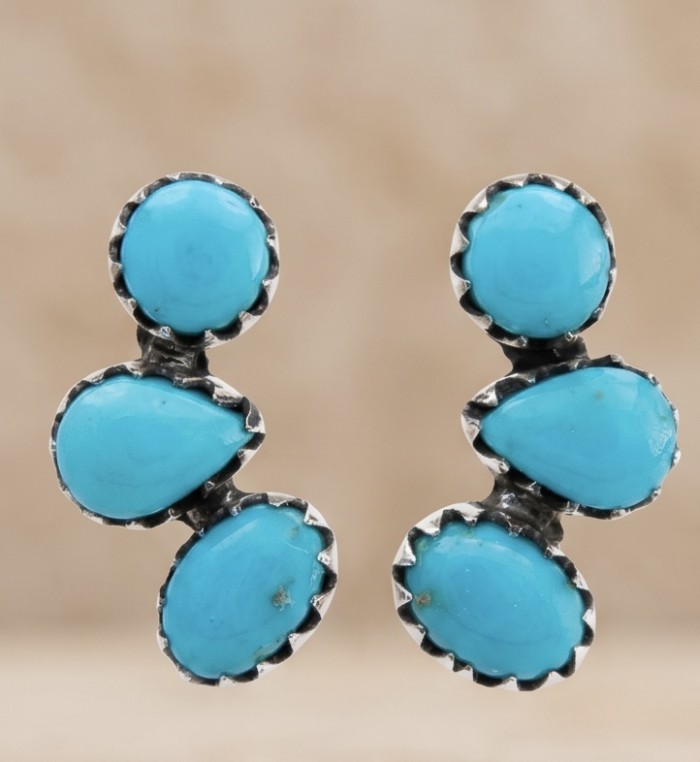 Great authentic Sleeping Beauty Turquoise .925 Sterling Silver handcrafted Earrings - Close-up of Sleeping Beauty Turquoise earrings on neutral background