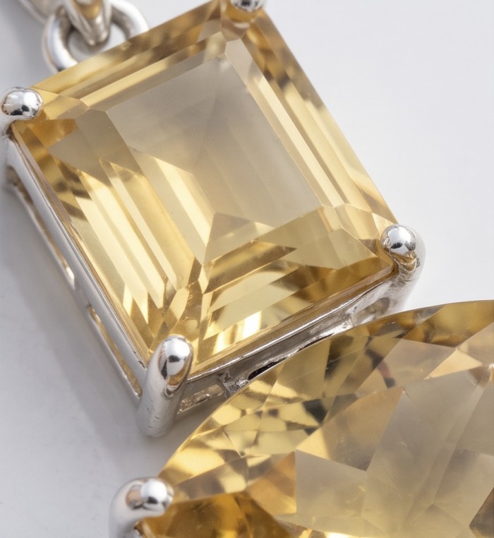 Vivien - Natural 17.2 carat Citrine .925 Sterling Silver dipped in Rhodium handmade pendant - Close-up of Vivien citrine stone in sterling silver setting.