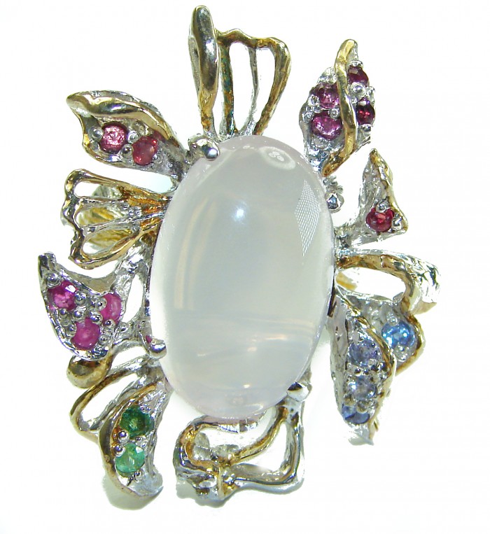 Real Beauty authentic Rose Quartz 14K Gold over .925 Sterling Silver Large handcrafted Ring size 7 - photo 1