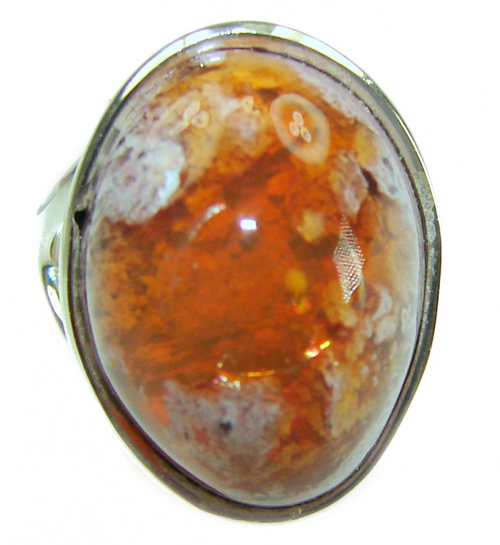 Inner Fire best quality 14.4 carat Mexican Opal .925 Sterling Silver handmade ring 7 - Close-up of Inner Fire 14.4 carat Mexican Opal in .925 Sterling ring
