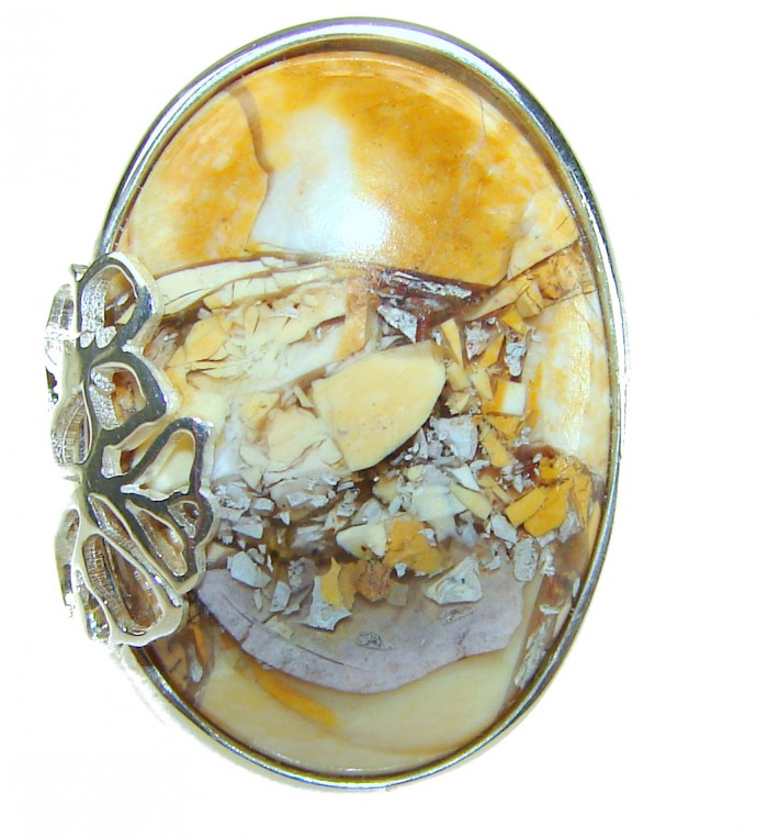 Flawless Australian Bracciated Mookaite .925 Sterling Silver Ring size 8 adjustable - Close-up of Flawless Australian Bracciated Mookaite in sterling silver.