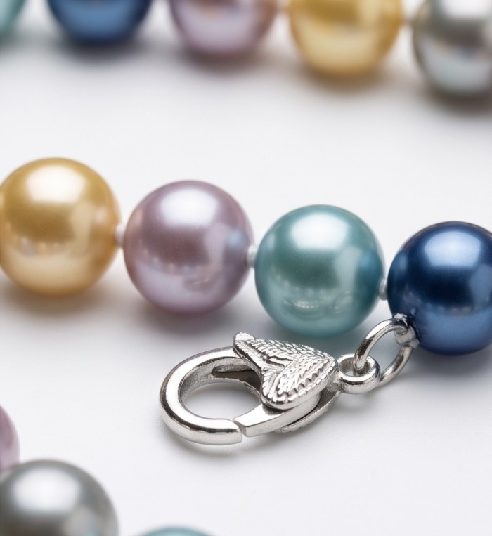 Colors of the Ocean - Outstanding Pearl .925 Sterling Silver handcrafted Statement necklace - Clasp detail of Colors of the Ocean Pearl Necklace in sterling silver