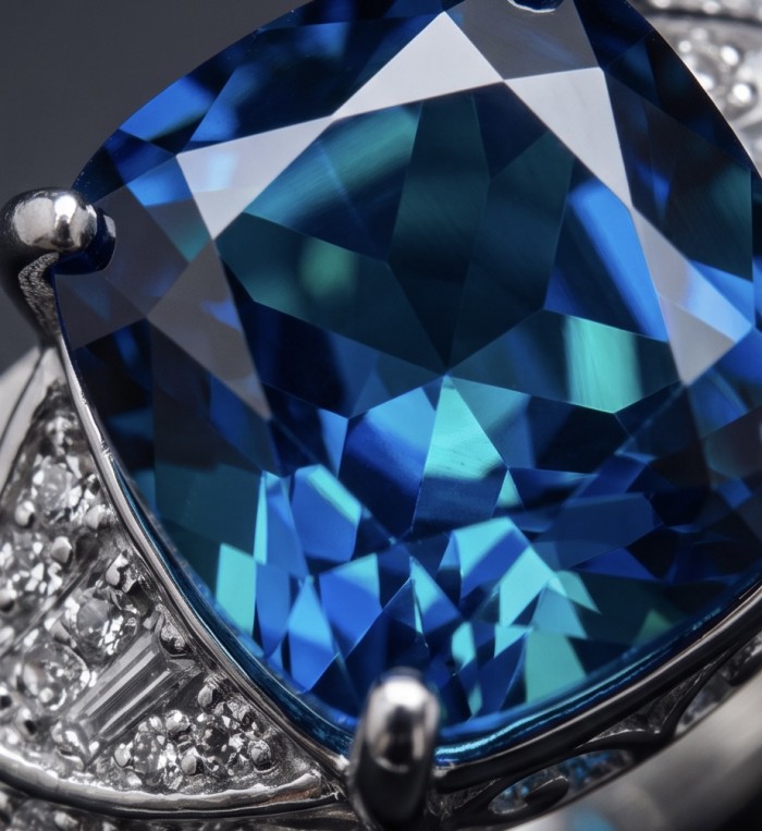 Precious - Art Deco Design asscher cut 15.9 CARAT Tanzanite rhodium over .925 Sterling Silver Statement Ring s. 7 - Close-up of Art Deco Asscher cut 15.9 carat tanzanite ring.