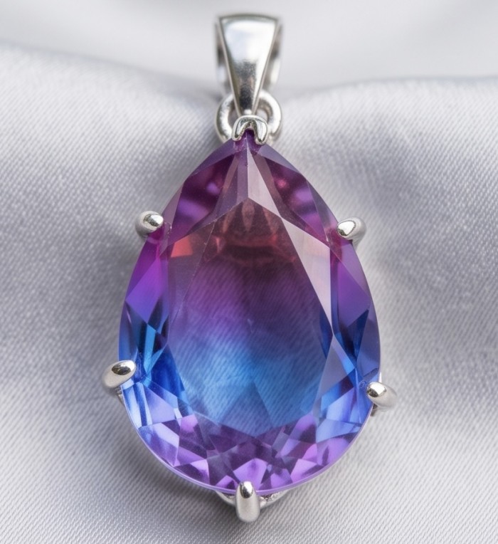 Spectacular Genuine 8.2 CARAT Alexandrite .925 Sterling Silver .925 Sterling Silver handcrafted Pendant - Close-up of Alexandrite pendant in sterling silver setting.