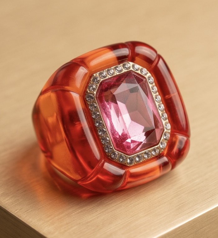 Candy Store - Modern Design Natural Red Raisin Pink Topaz .925 Sterling Silver ring size 8 - Red raisin pink topaz ring close-up on textured surface