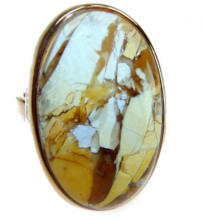 Flawless Australian Bracciated Mookaite 14K Gold over .925 Sterling Silver Ring size 8 adjustable - Close-up of Australian Bracciated Mookaite set in 14K gold over silver