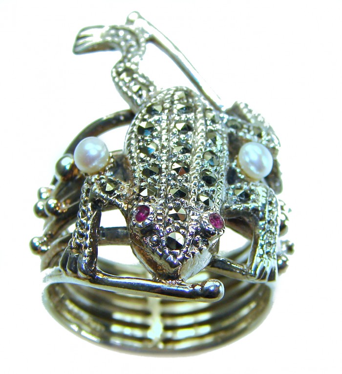 Lucky Frog Authentic Sapphire .925 Sterling Silver Ring size 7 1/4 - photo 3