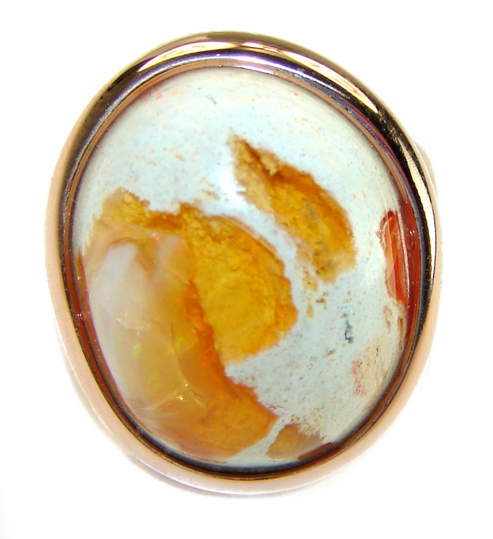 Sweet Carmel 12.4 carat Mexican Opal 14K Gold over .925 Sterling Silver handmade ring 6 1/4 - photo 2