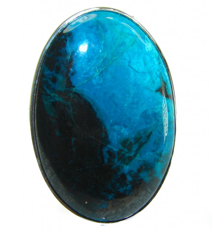 Great quality Parrot's Wings Chrysocolla .925 Sterling Silver handcrafted Ring size 7 adjustable - Close-up of Parrot's Wings Chrysocolla stone in sterling silver setting.