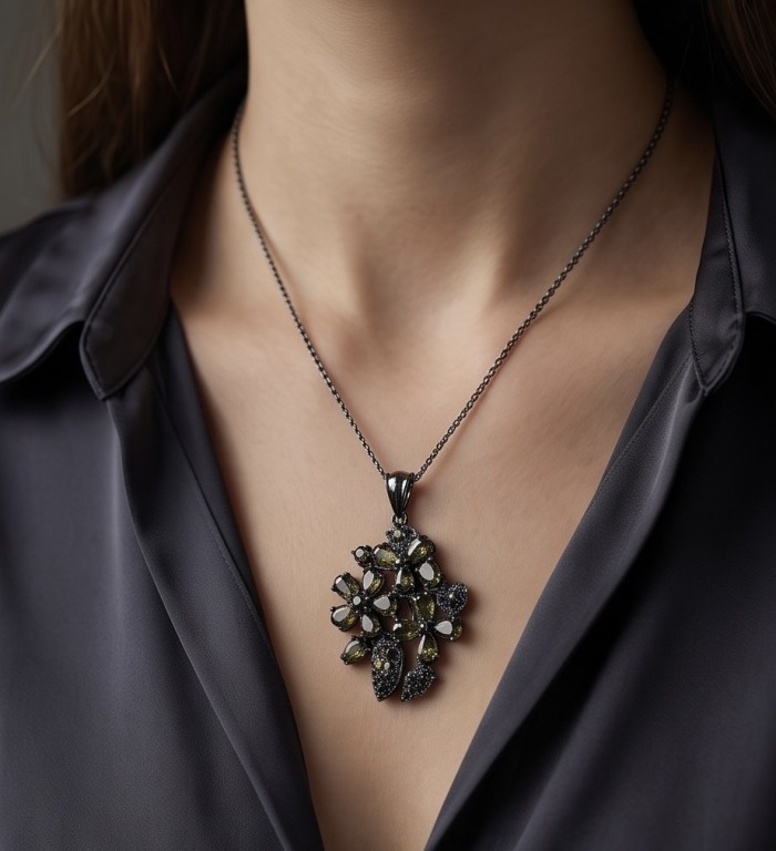 Mystery Rare 12.5 carat Grandidierite black rhodium over .925 Sterling Silver Handcrafted pendant - Necklace with pendant, worn on neck, black rhodium over Grandidierite.