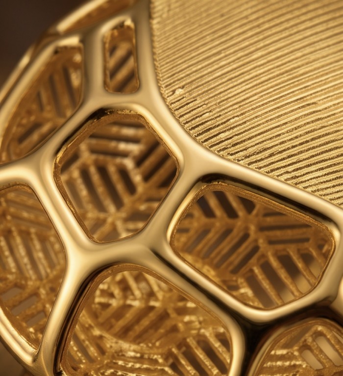 Dubai Style .925 Sterling Silver dipped in 22K Gold handmade Large ring size 9 - Close-up of gold-plated sterling silver jewelry with intricate details.