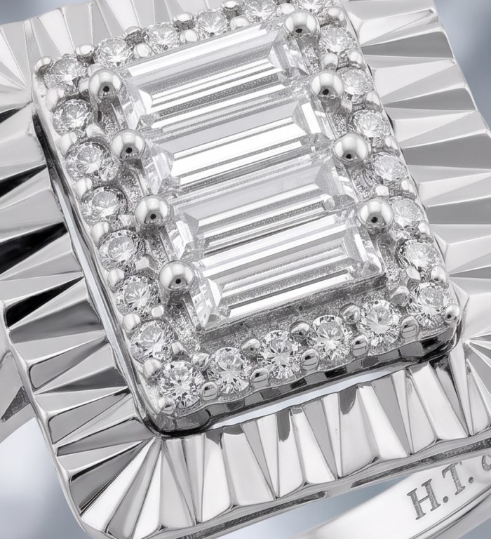 Art Deco 7.4 ctw White TOPAZ .925 Sterling Silver handcrafted Statement Ring size 8 1/4 - Close-up of Art Deco white topaz sterling silver ring detail