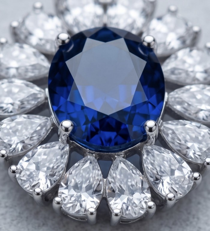 Atlantica Natural 8.7 carat African Tanzanite .925 Sterling Silver handcrafted Necklace - Close-up of Atlantica Tanzanite and diamond pendant in .925 silver.
