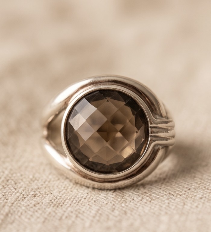 11.8 grams carat Genuine Smoky Topaz Silver Handcrafted Ring size 8 - photo 4