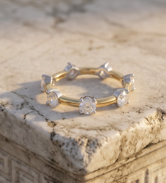 Perfection Natural 4.5 carat White Topaz 18K Gold over .925 Sterling Silver Women ring size 9 - Gold ring side view with 4.5 carat white topaz stones.