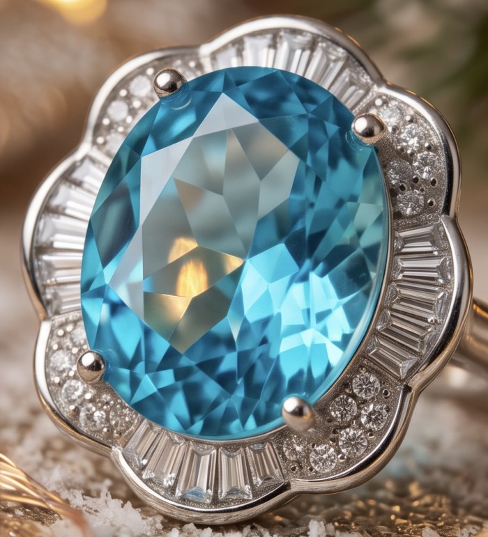 Gabriella 15.2 carat authentic Paraiba Tourmaline rhodium over .925 Sterling Silver handcrafted Statement Ring size 7 1/2 - Close-up of Gabriella 15.2 ct Paraiba Tourmaline ring with diamonds.