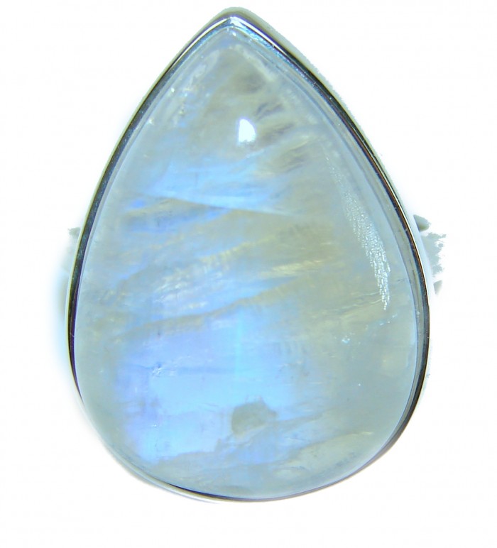 Top quality Rainbow Moonstone .925 Sterling Silver handmade ring s. 7 1/4 - Close-up of Rainbow Moonstone set in .925 Sterling Silver.