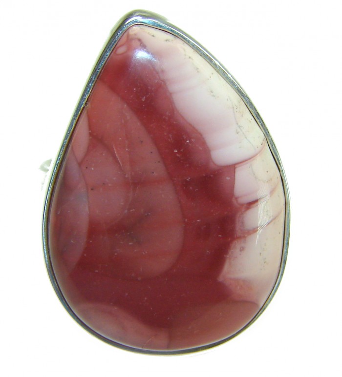 Genuine Imperial Jasper .925 Sterling Silver handcrafted ring s. 7 adjustable - Close-up of teardrop Imperial Jasper sterling silver ring