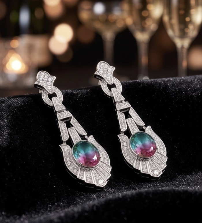 4.5 carat Swiss Alexandrite Blue Topaz .925 Sterling Silver Handcrafted Earrings - Elegant sterling silver earrings with Alexandrite stones, front view.