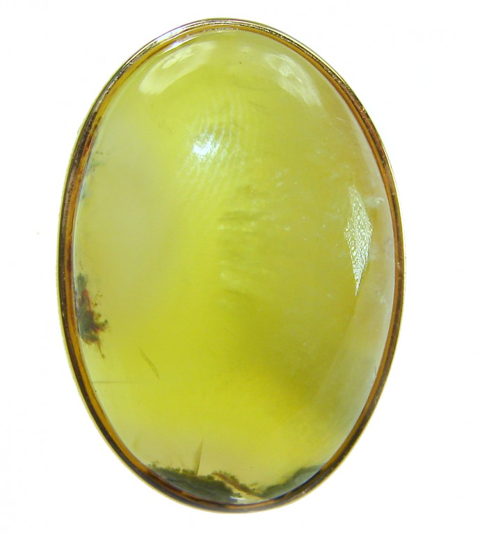 Outstanding LARGE 45.5 carat Natural Prehnite 14K Gold over .925 Sterling Silver handmade ring s. 8 - Close-up of large 45.5 carat Prehnite set in 14K gold.