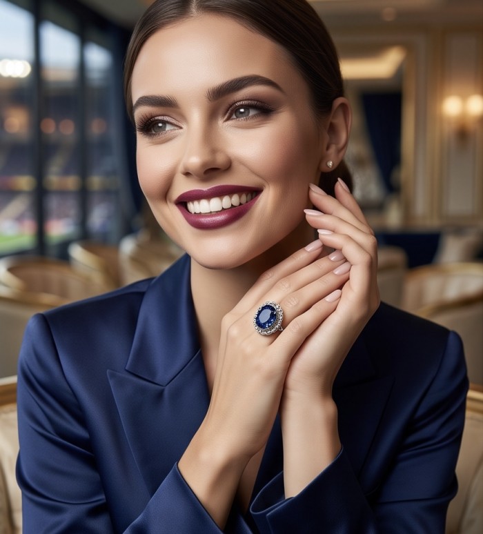 Blue Angel Genuine 20.5 carat Sapphire from Madagascar .925 Sterling Silver dipped in rhodium handcrafted Ring size 6 - Woman wearing Blue Angel 20.5ct sapphire ring on hand
