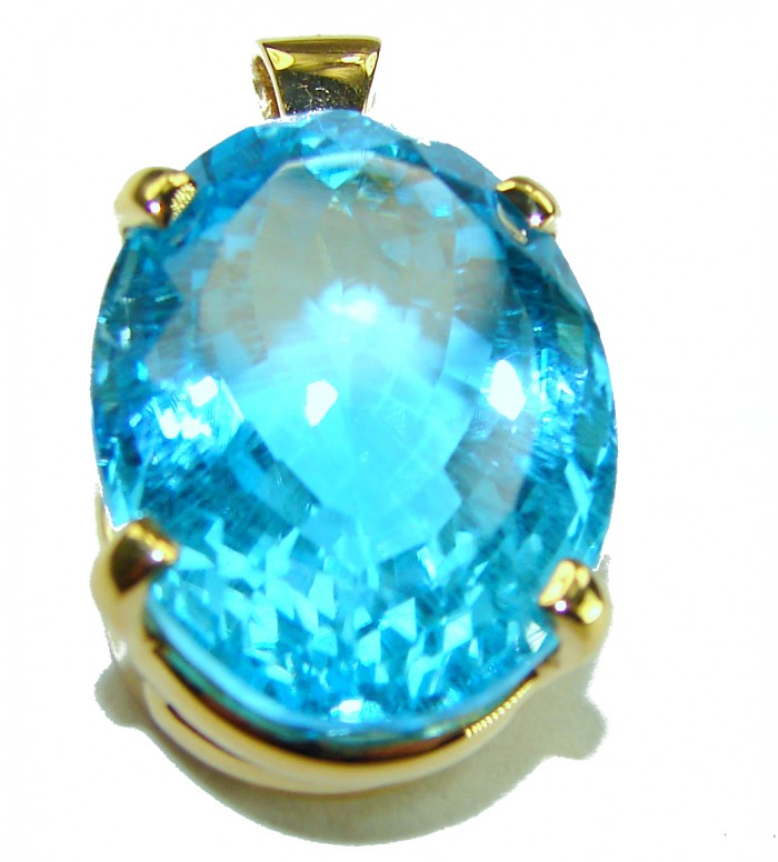 Atlantica oval cut 25.9 carat Swiss Blue Topaz 18K Gold over .925 Sterling Silver Handcrafted Pendant - Close-up of Atlantica 25.9ct Swiss Blue Topaz set in 18K gold