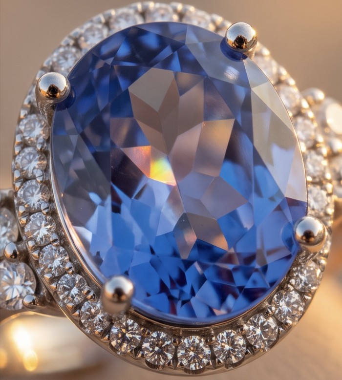 Born to Glam 8.2 carat natural Tanzanite .925 Sterling Silver dipped in rhodium Perfectly handcrafted Ring s. 7 - Close-up of 8.2 carat natural Tanzanite in .925 Sterling Silver ring.