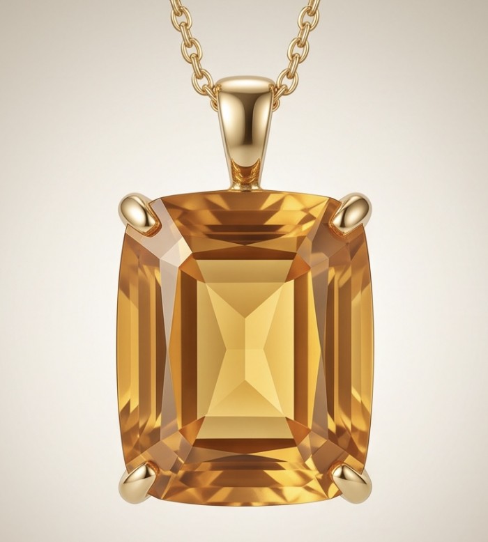 Luxury genuine Fancy Rose cut 35.5 CARAT Champagne Topaz 22K Gold over .925 Sterling Silver handmade Pendant - Close-up of luxury 35.5 carat champagne topaz pendant with gold setting