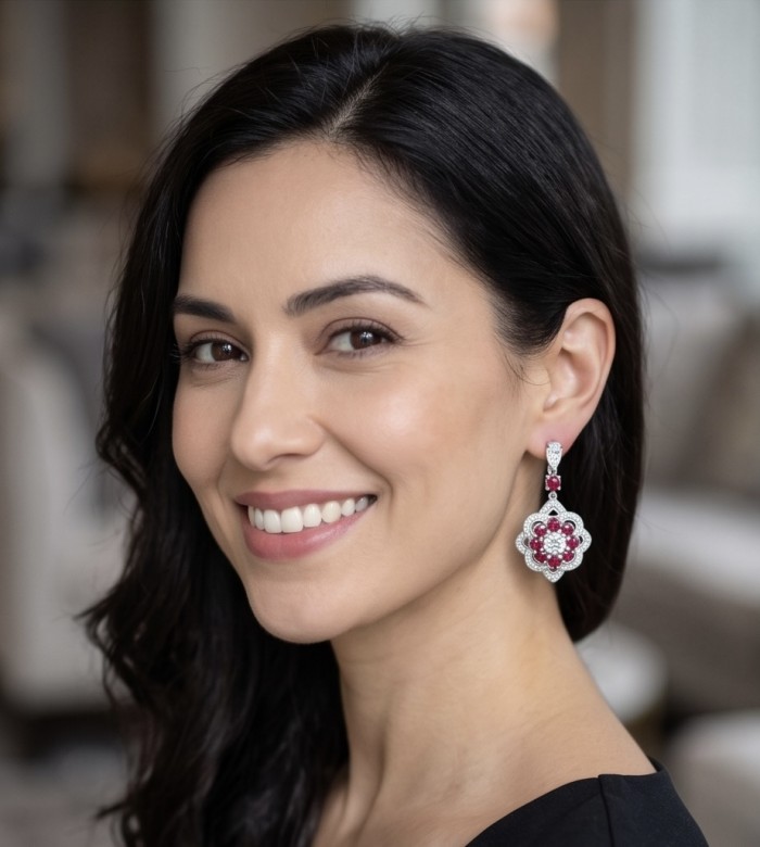 Giovanna - 4.5 carat Ruby .925 Sterling Silver handcrafted incredible earrings - photo 1