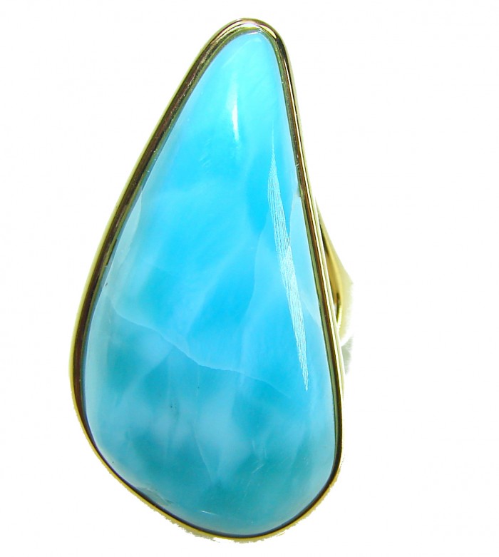 Blue Perfection Blue Larimar 18K Gold over .925 Sterling Silver handmade Large ring size 8 1/4 - photo 3