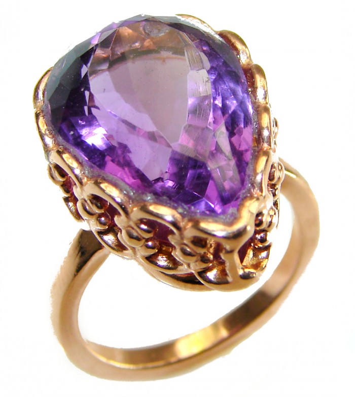 Dramatic design 8.8 carat Amethyst 14K Gold over .925 Sterling Silver Handcrafted Ring size 7 - photo 3