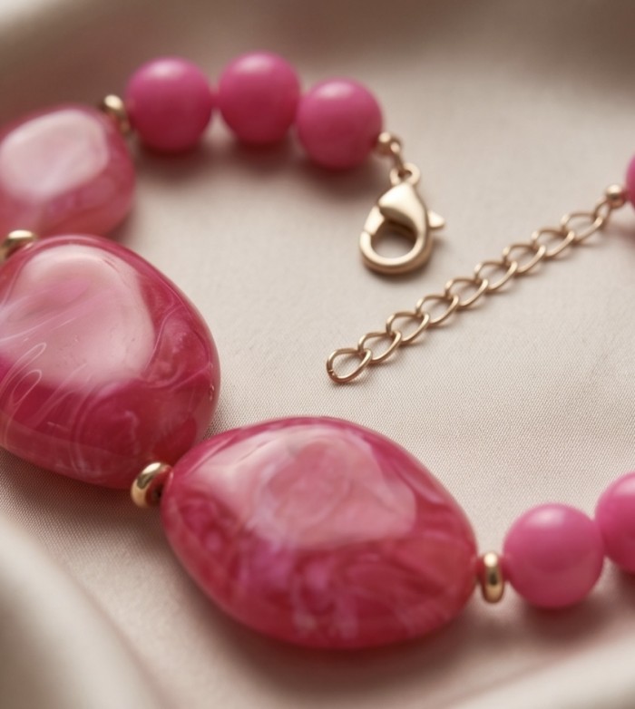 Rare and Unusual Hot Pink Botswana Agate golden NECKLACE - photo 3