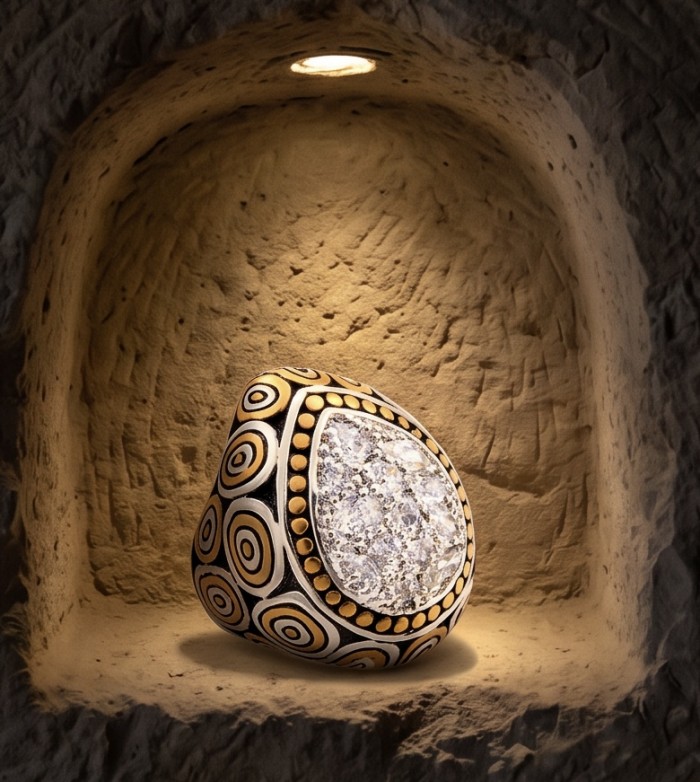 Luxurious - 6.2 carat White Topaz two tones .925 Sterling Silver handcrafted ring size 8 - photo 2